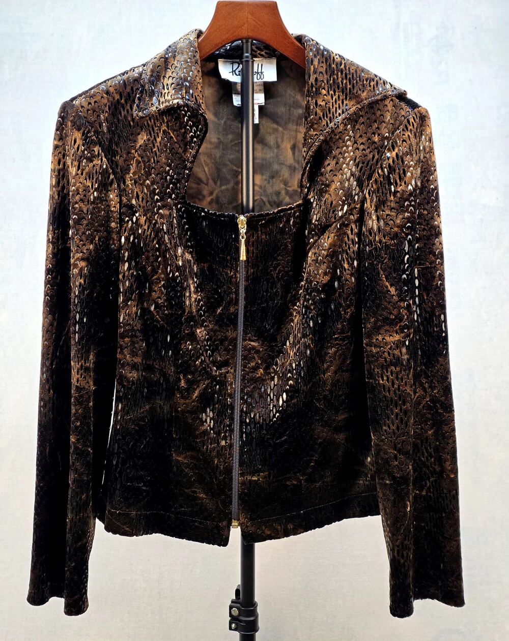Vintage 90s Joseph Ribkoff Snakeskin Print Jacket Full Zip Blazer Brown US6